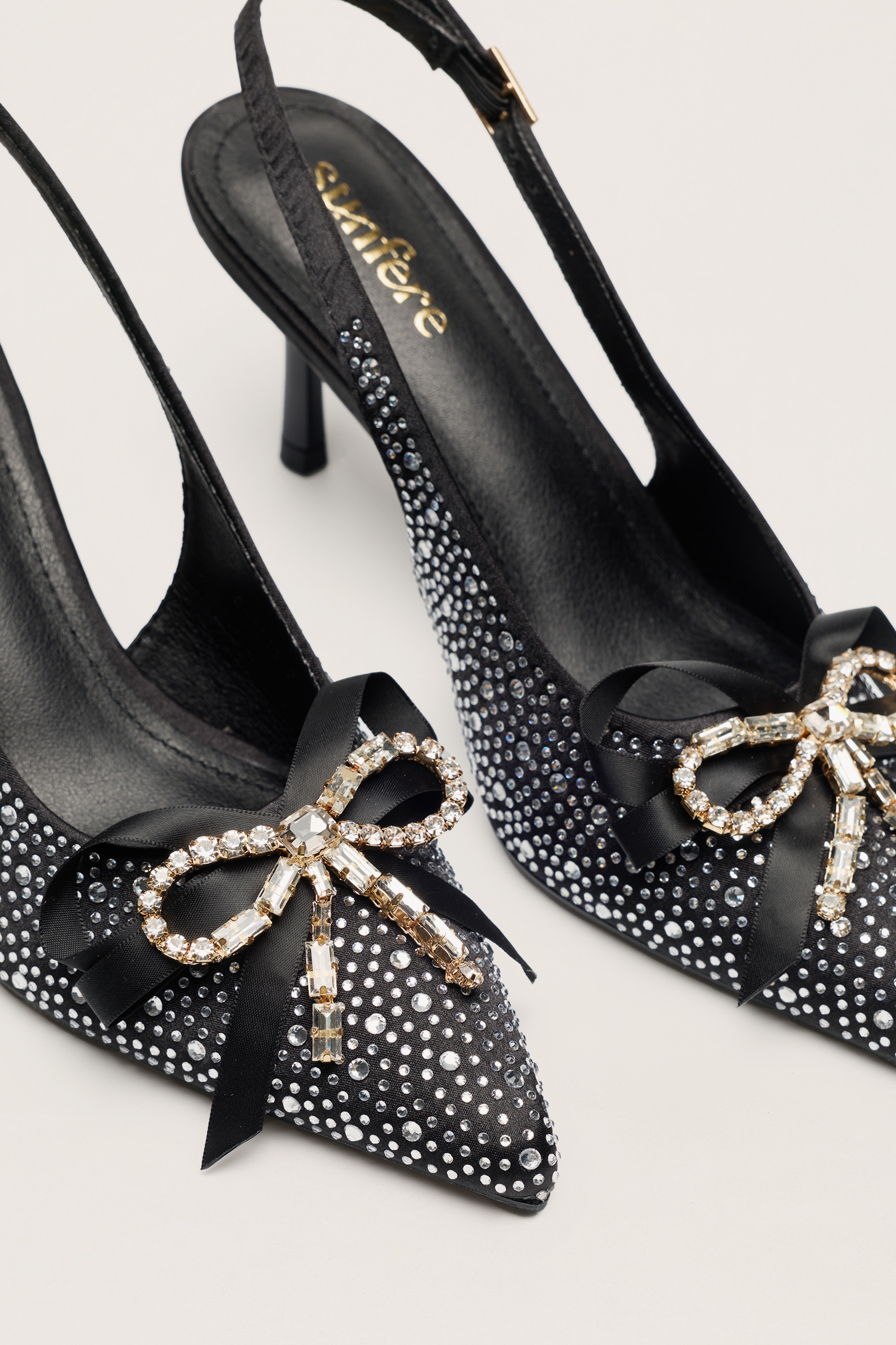 For The Occasion Black Embellished Bow Slingback Pumps