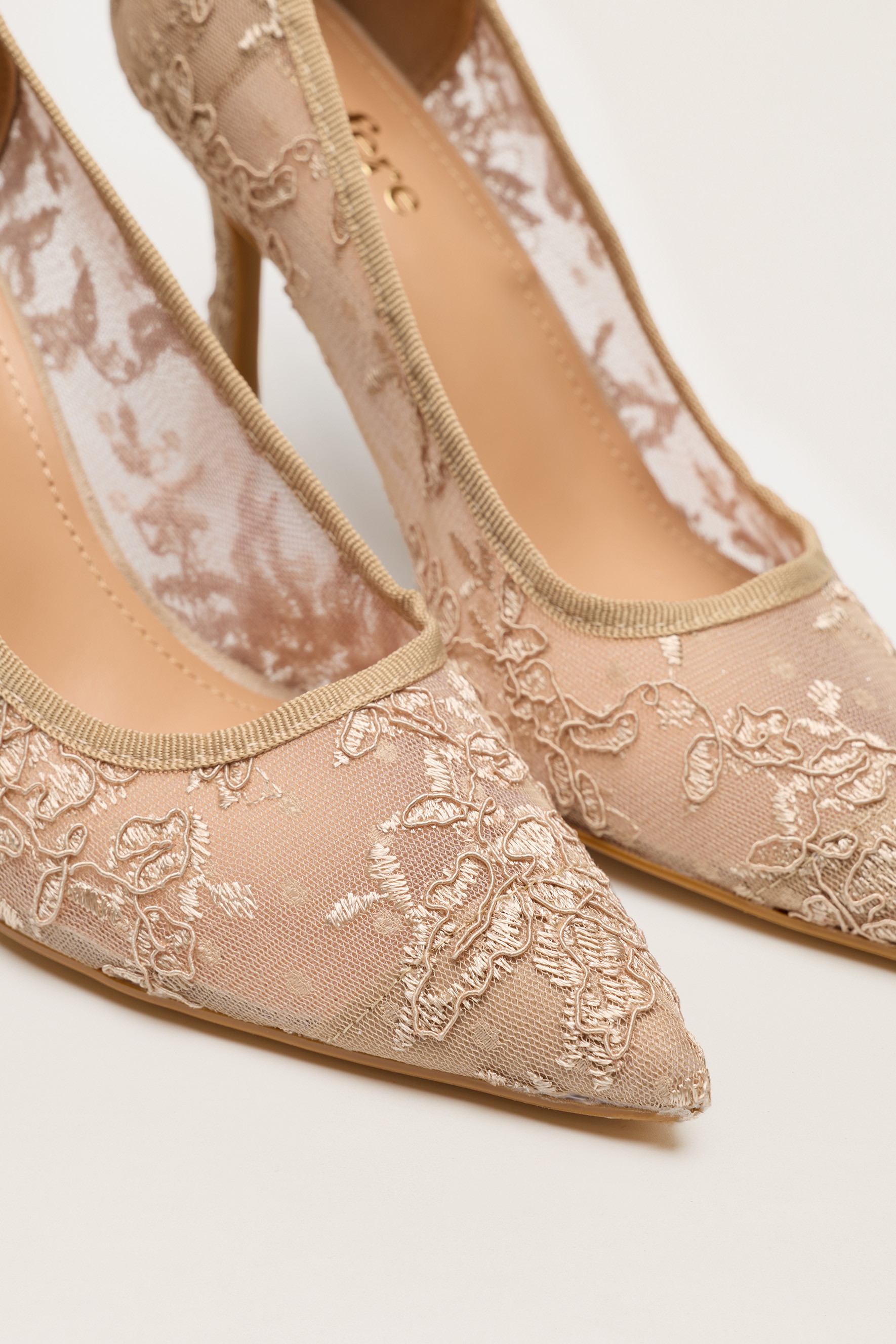 Hidden Charm Khaki Floral Lace Pointed Toe Pumps