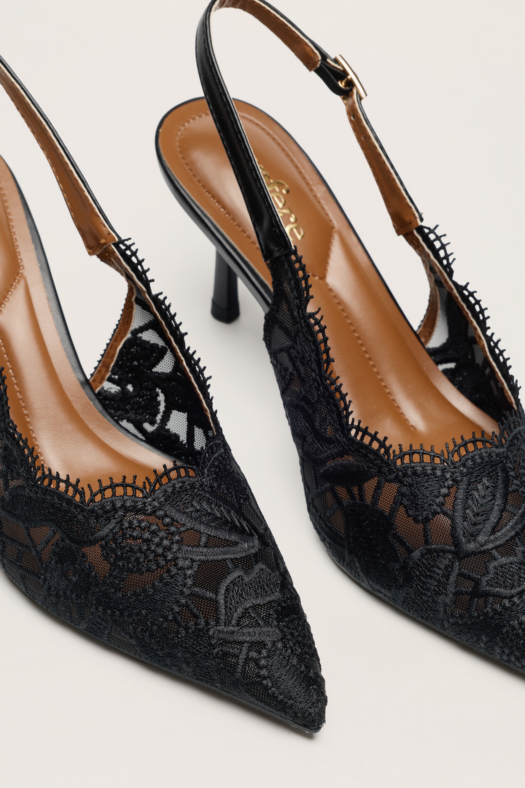 Forever Lovely Black Floral Lace Pointed Toe Slingback Pumps