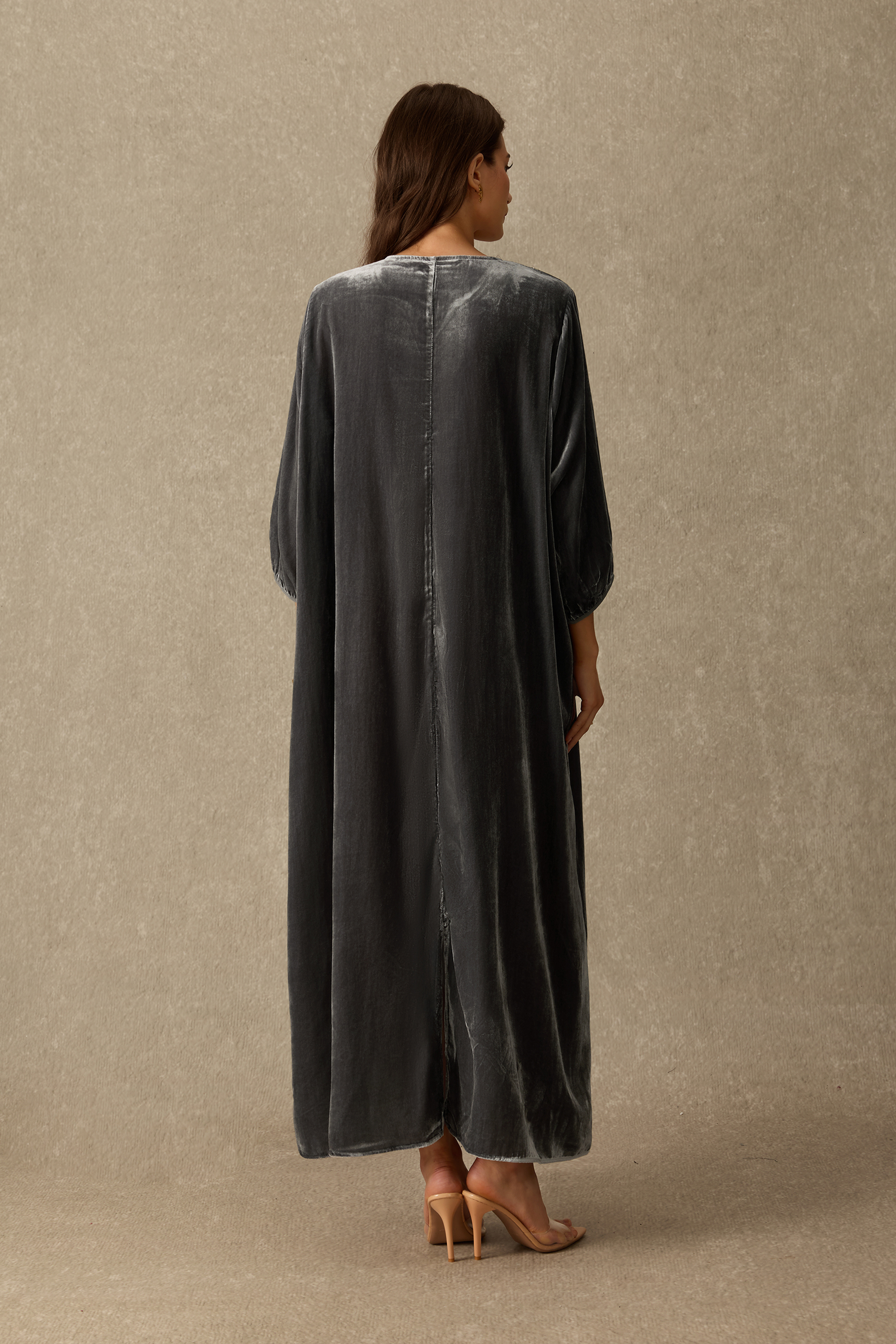 Enchanting Soul Embellished V Neck Velvet Maxi Dress