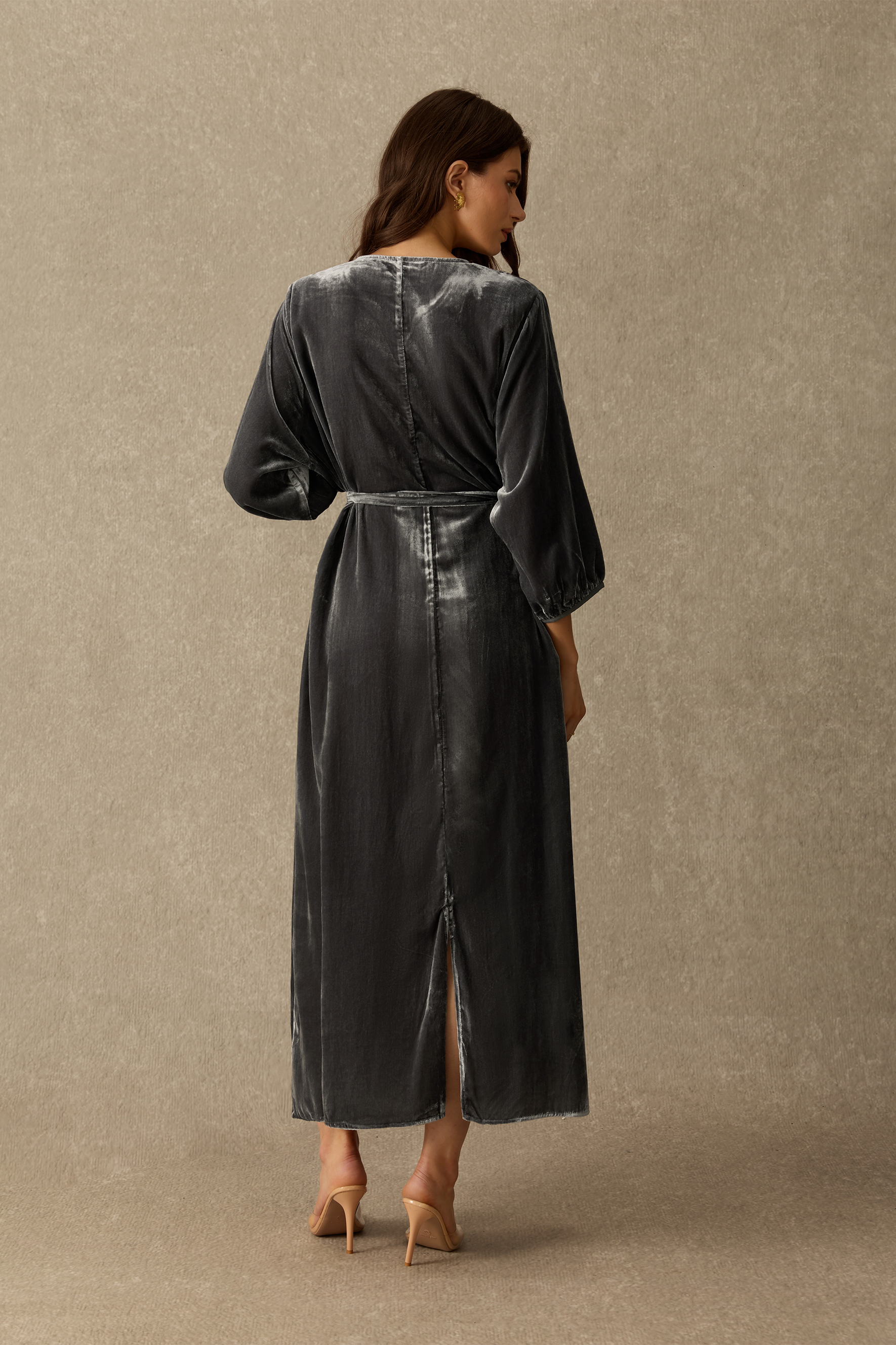 Enchanting Soul Embellished V Neck Velvet Maxi Dress