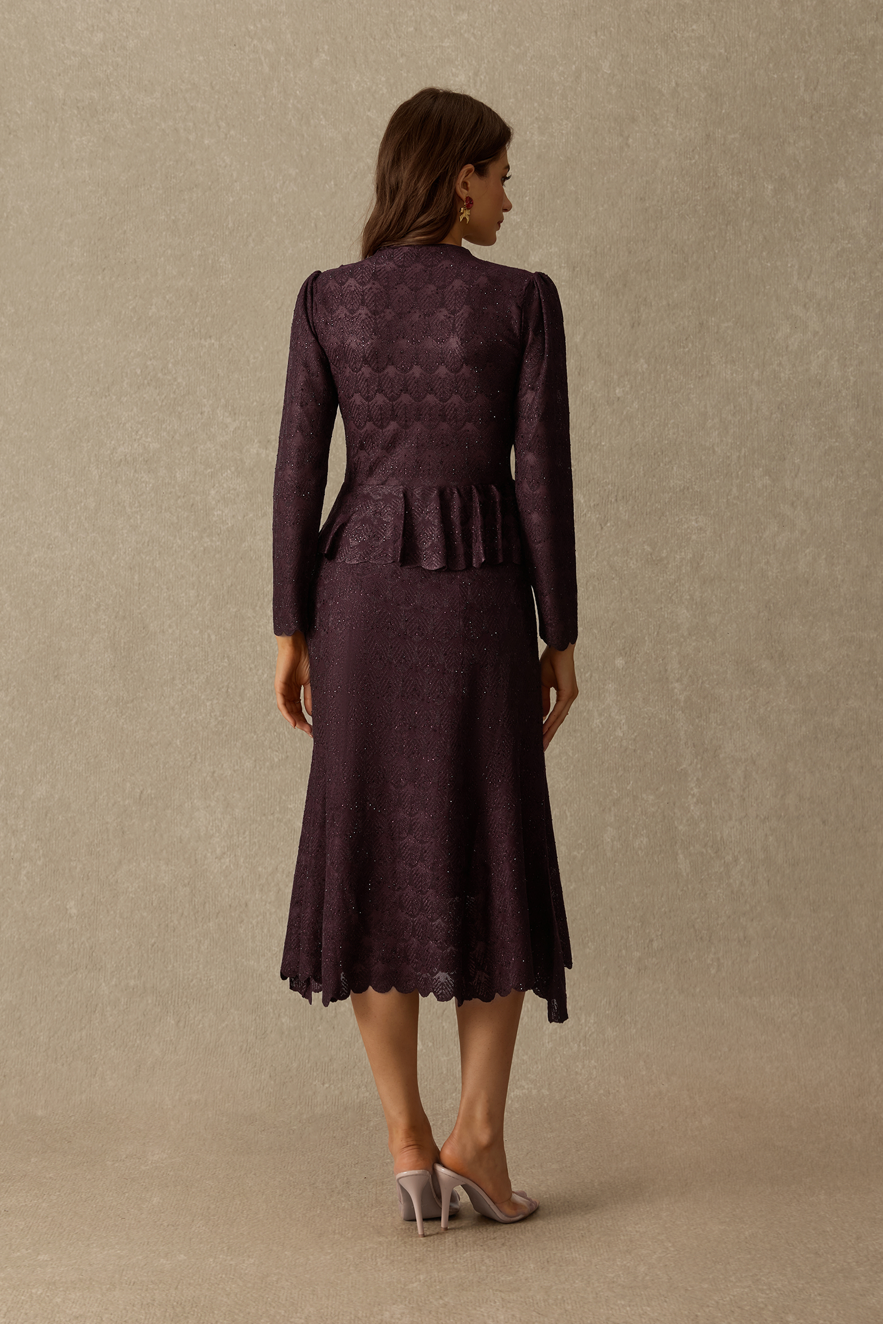 Lasting Impression Embellished Lace Peplum Midi Dress