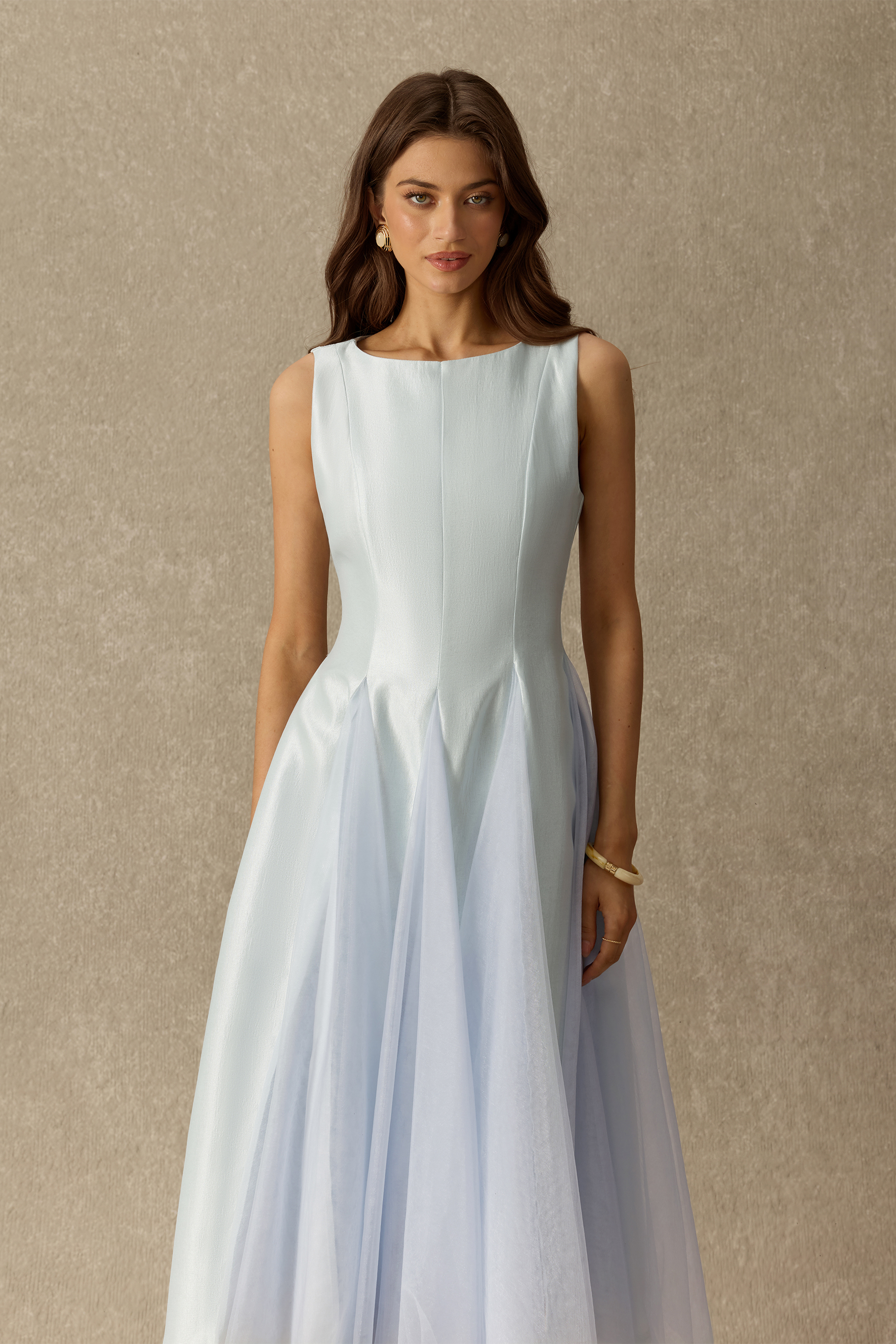 Sweet Lullaby Sleeveless Tulle Panel Midi Dress