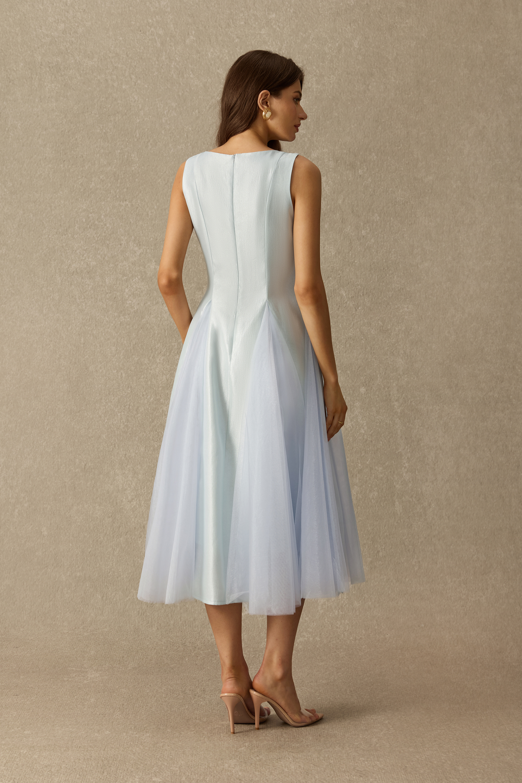 Sweet Lullaby Sleeveless Tulle Panel Midi Dress