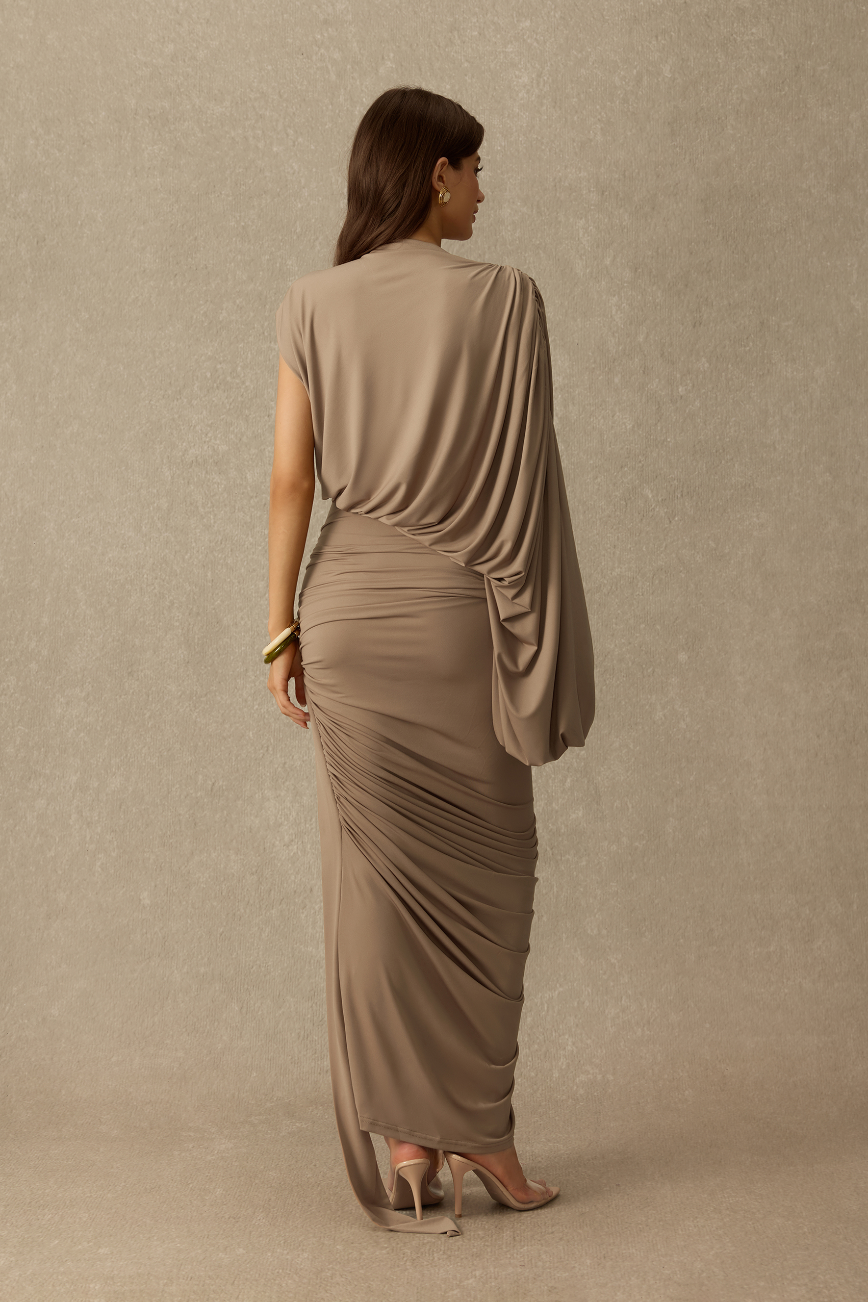 Unforgettable Evening Asymmetric Ruched Top & Draped Skirt Set