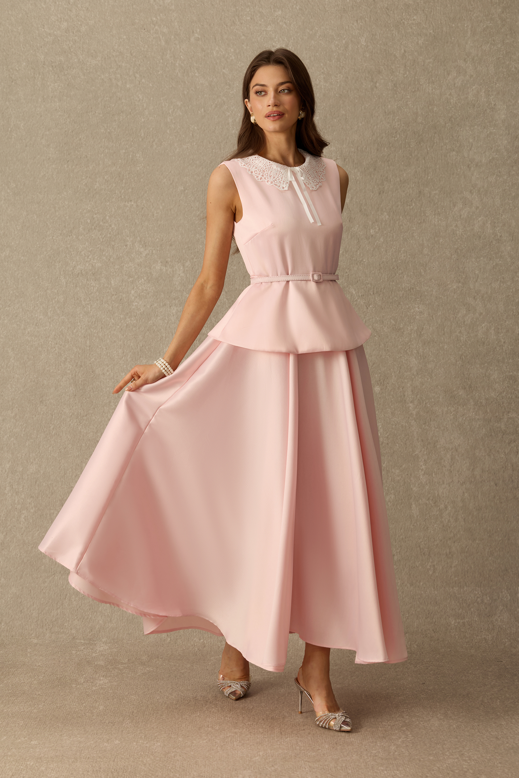 Sweet Nothings Sleeveless Lace Collar Maxi Dress