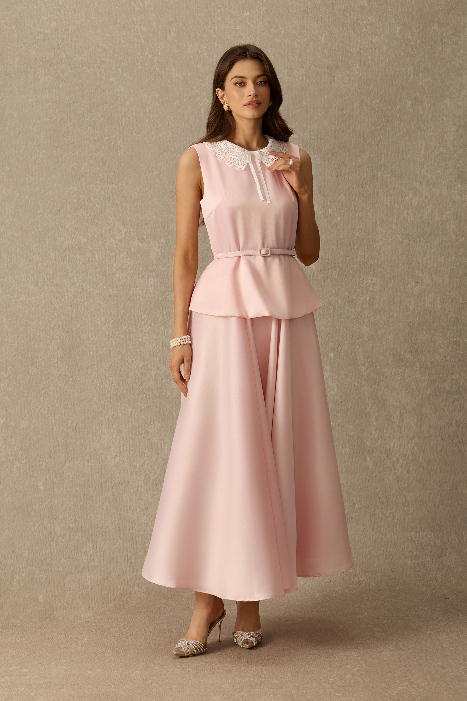 Sweet Nothings Sleeveless Lace Collar Maxi Dress