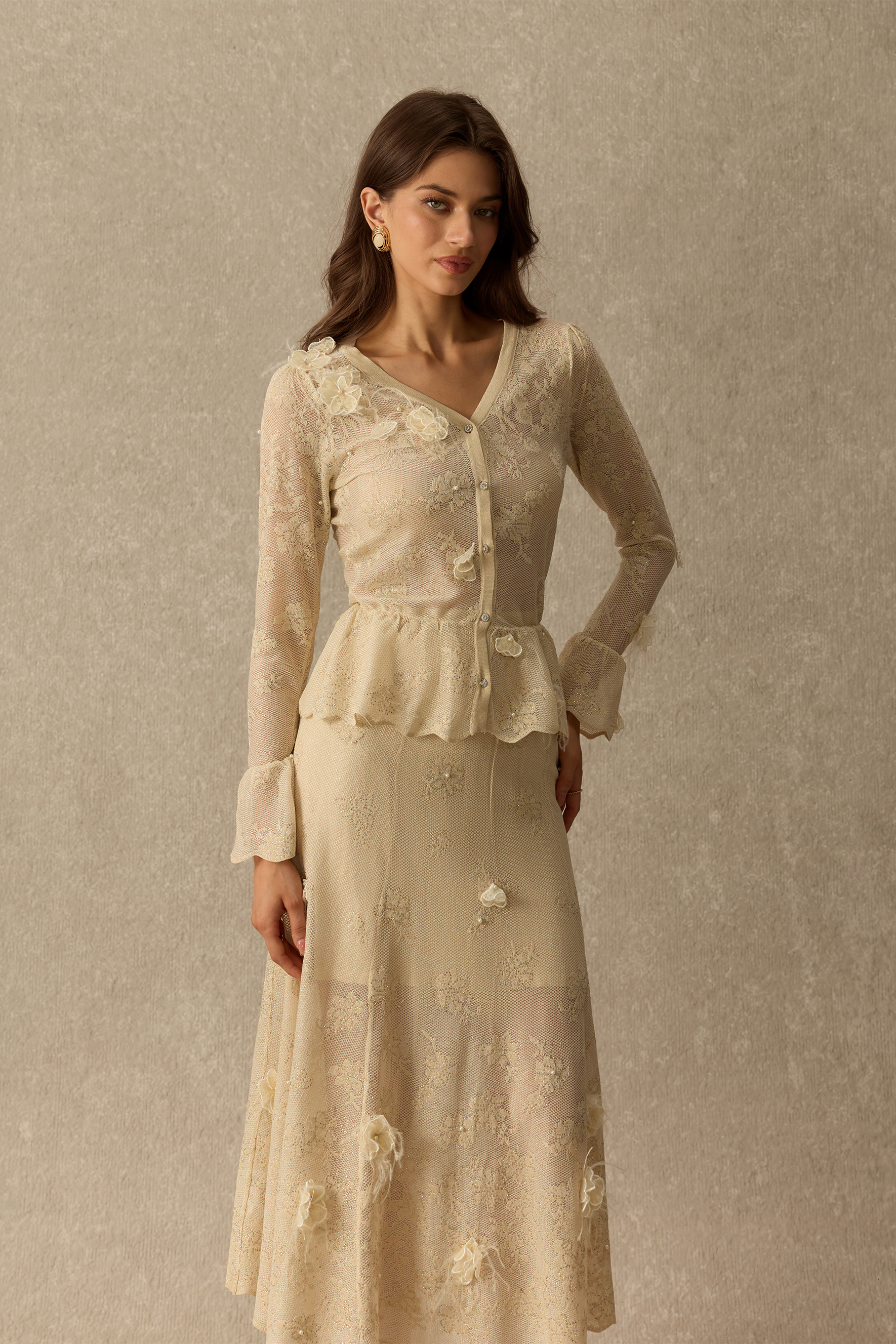 Flourishing Kiss Floral Applique Peplum Top & Skirt Set