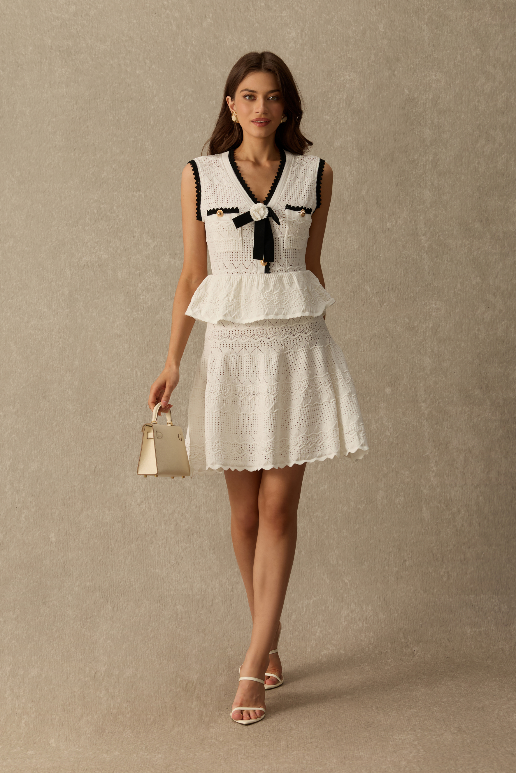 Playful Charm Sleeveless Contrast Trim Knit Midi Dress