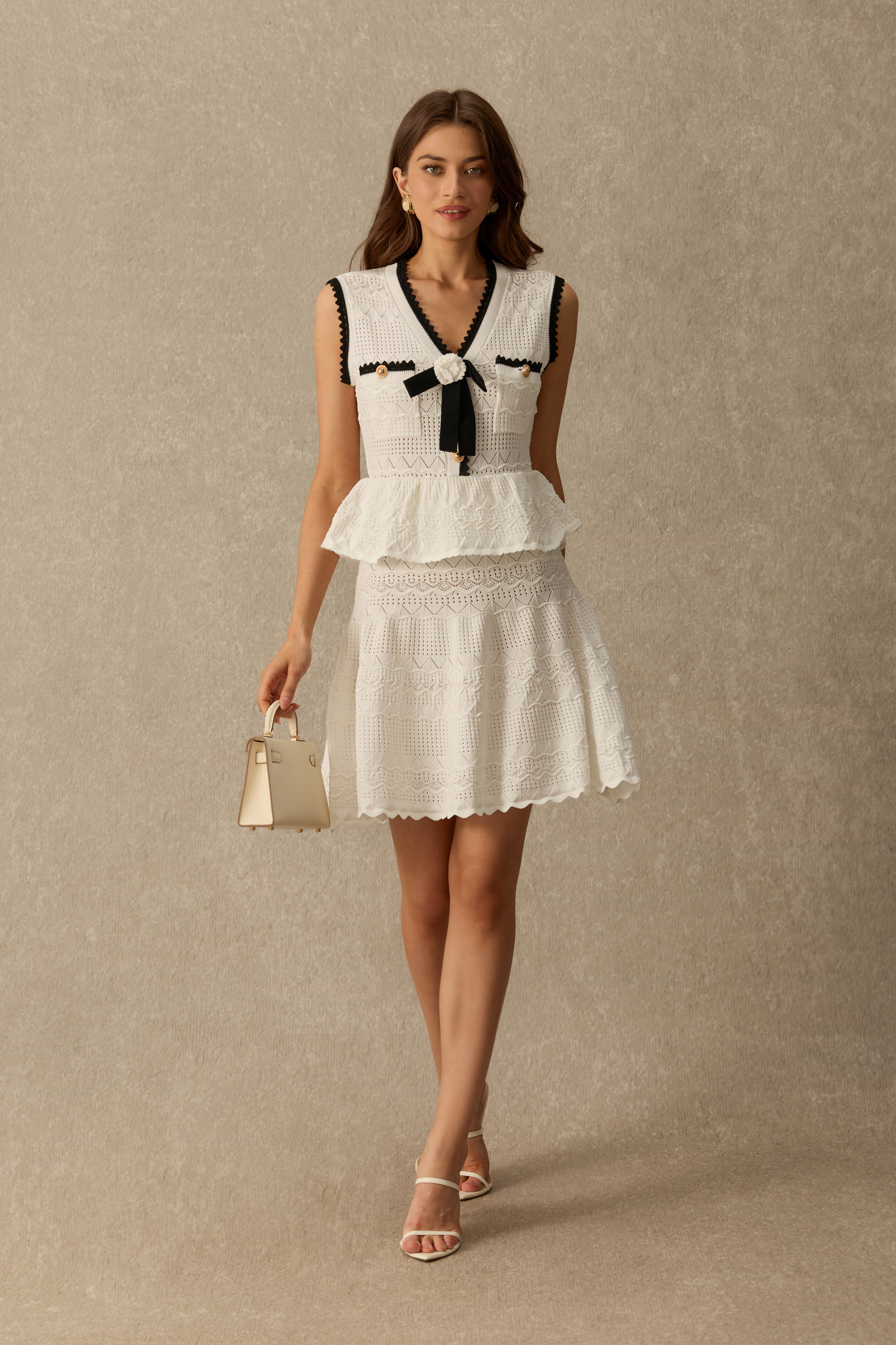 Playful Charm Sleeveless Contrast Trim Knit Midi Dress