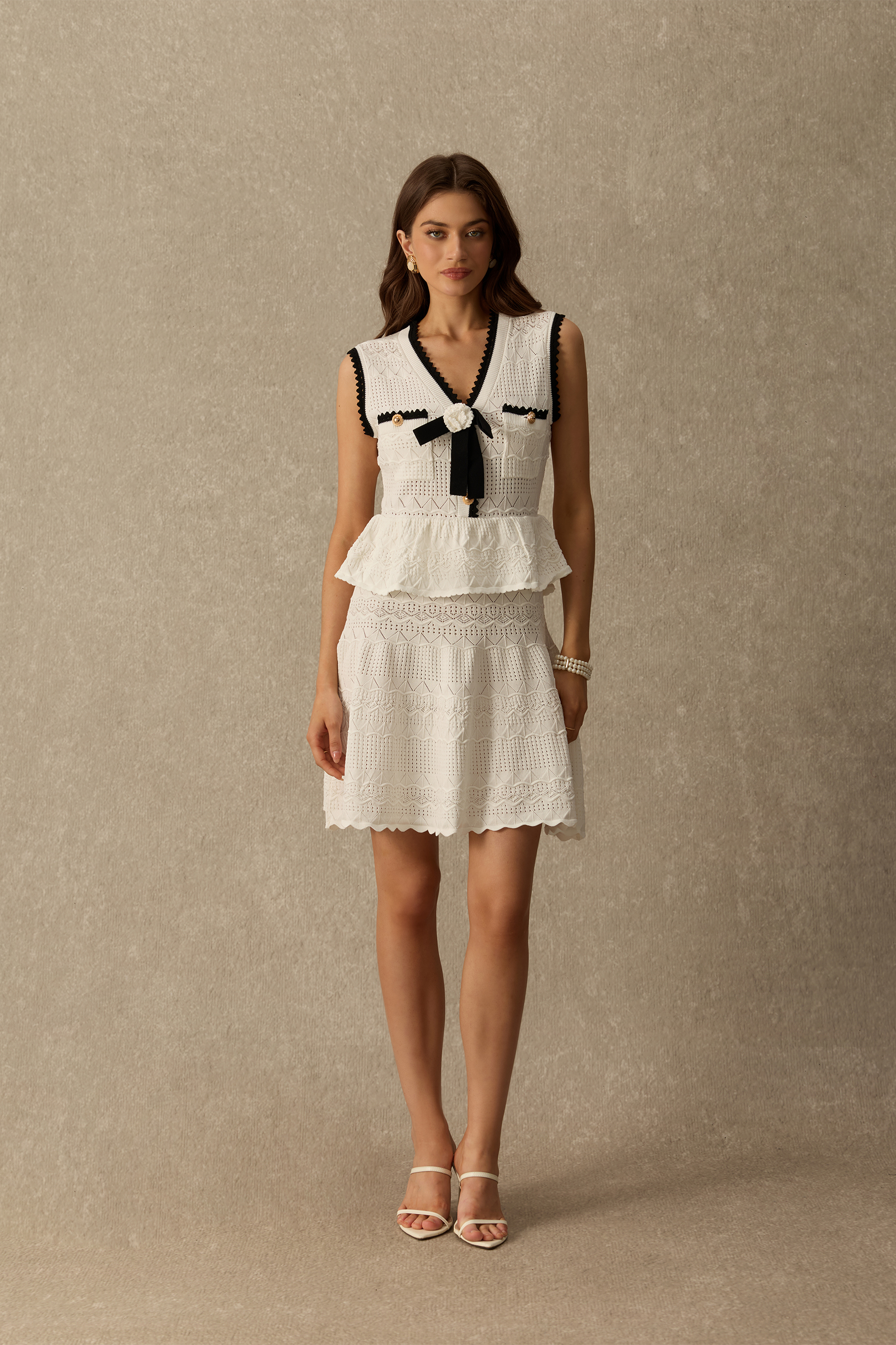 Playful Charm Sleeveless Contrast Trim Knit Midi Dress