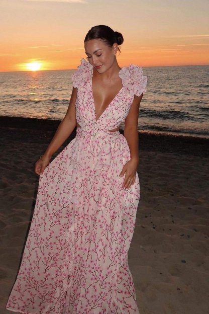 dresses-Suzanne Floral Printed Cut-out Maxi Dress-SD00604182706-Pink-S - Sunfere