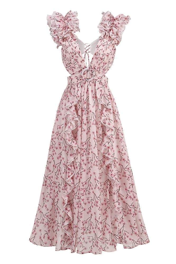 Suzanne Floral Printed Cut-out Maxi Dress-Sunfere