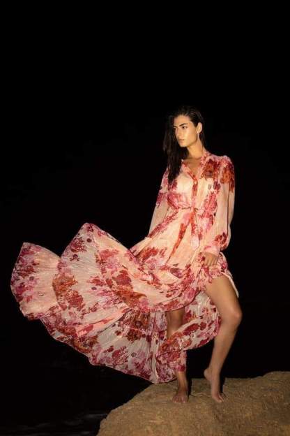 dresses-Sylvia Floral Long Sleeve Maxi Dress-SD00604092648-Hot Pink-S - Sunfere