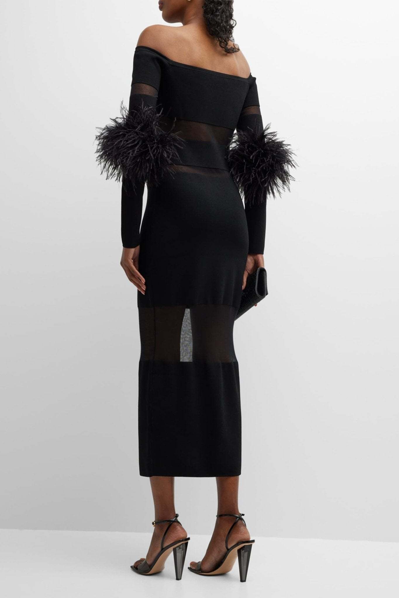 Tammy Feather Splicing Midi Bandage Dress-Sunfere