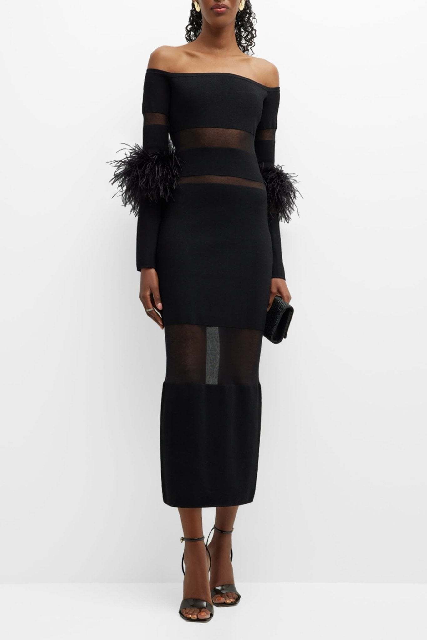 Tammy Feather Splicing Midi Bandage Dress-Sunfere
