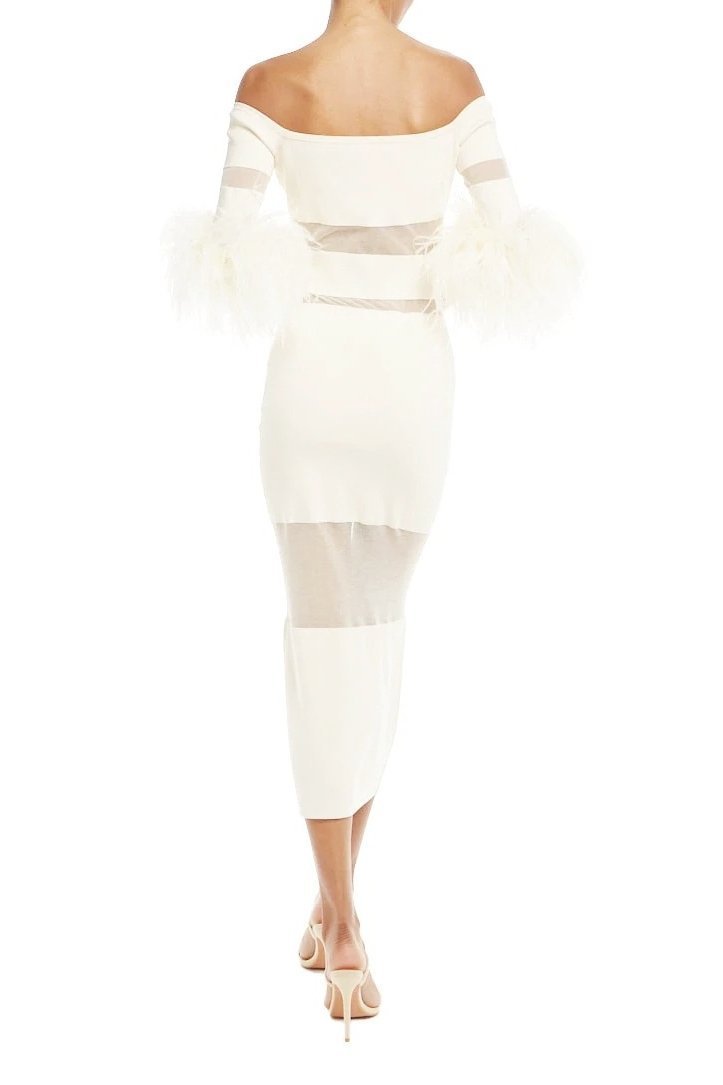 Tammy Feather Splicing Midi Bandage Dress-Sunfere