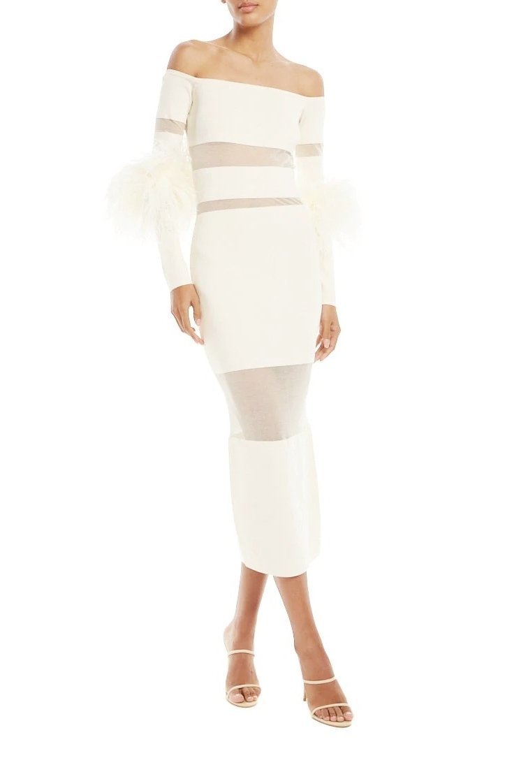 Tammy Feather Splicing Midi Bandage Dress-Sunfere