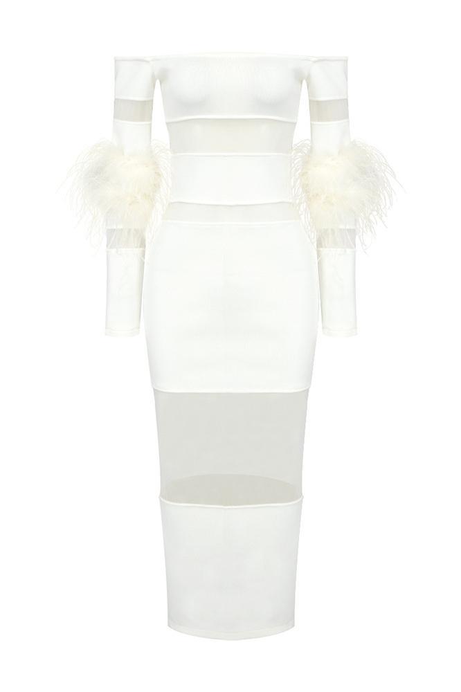 Tammy Feather Splicing Midi Bandage Dress-Sunfere