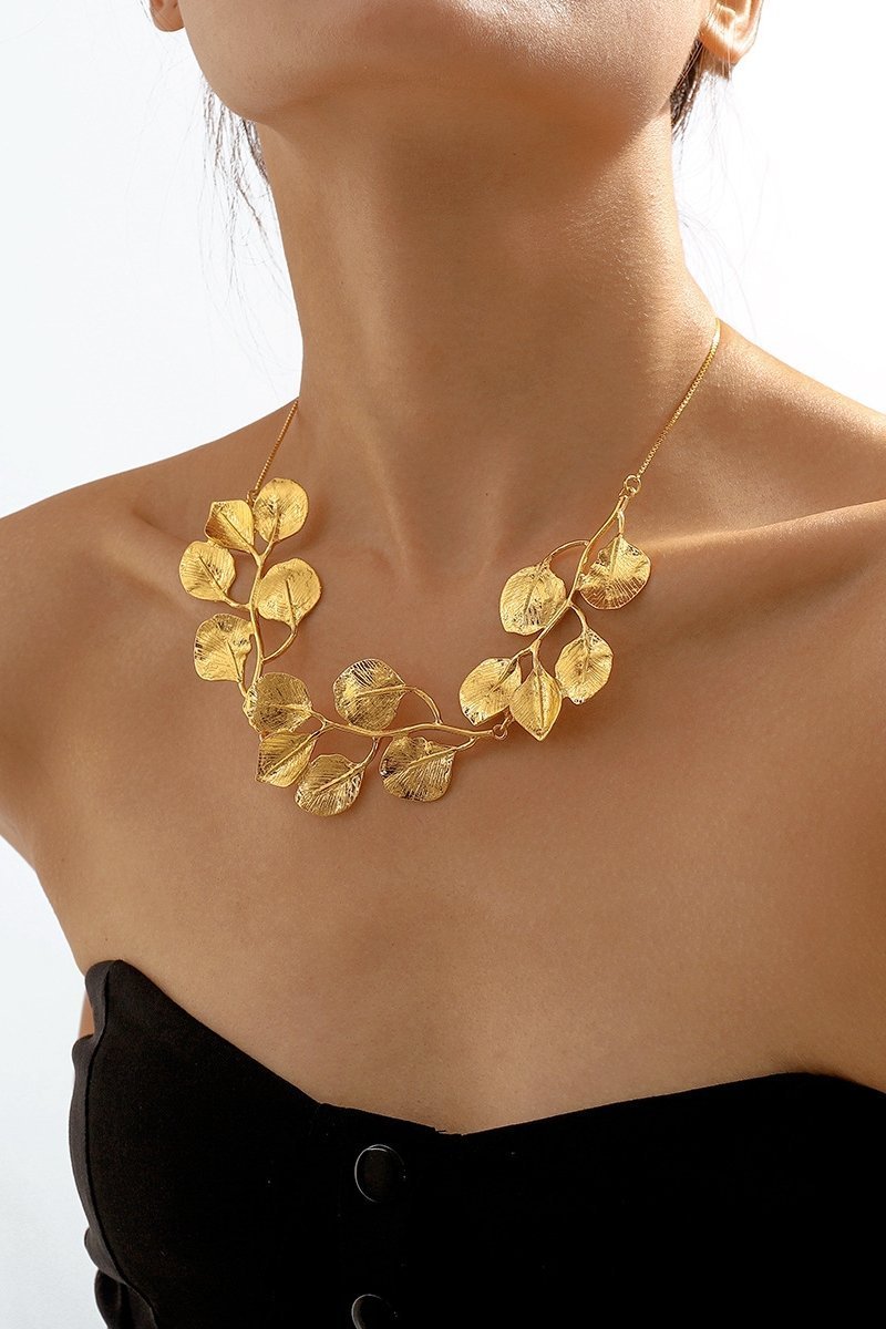 accessories-Textured Gingkgo Leaf Necklace-SA00209071367-Gold - Sunfere