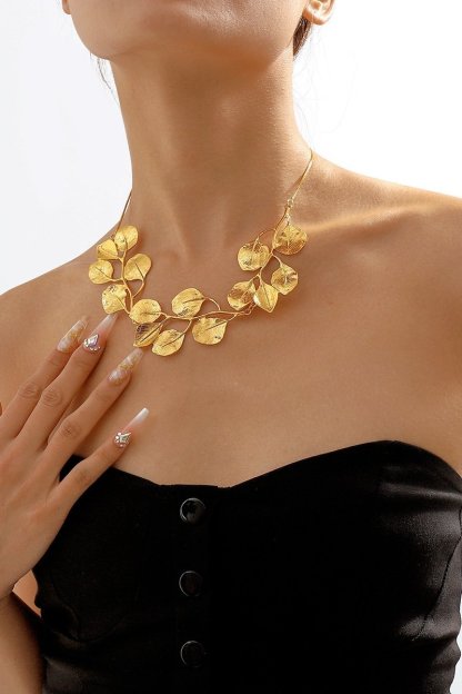 accessories-Textured Gingkgo Leaf Necklace-SA00209071367-Gold - Sunfere