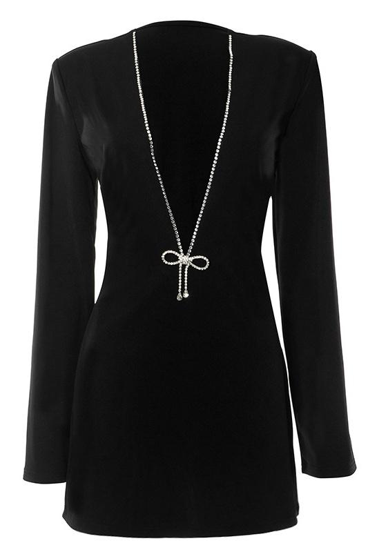 dresses-Thera V-neck Diamante Mini Dress-SD00210301838-Black-S - Sunfere
