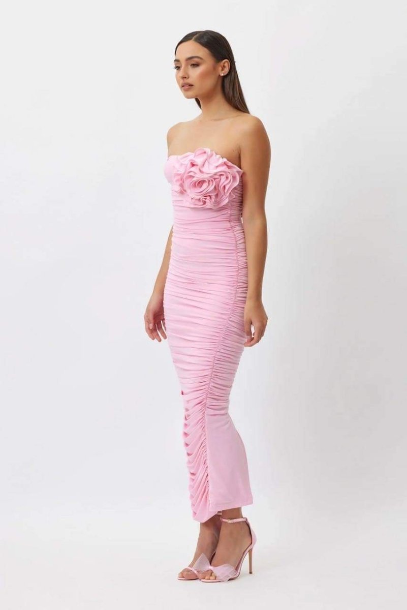 Tina Flower Strapless Midi Dress-Sunfere