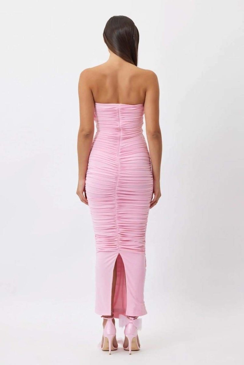 dresses-Tina Flower Strapless Midi Dress-SD00604012588-Pink-S - Sunfere