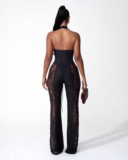 Martha Halter Neck Sheer Lace Jumpsuit