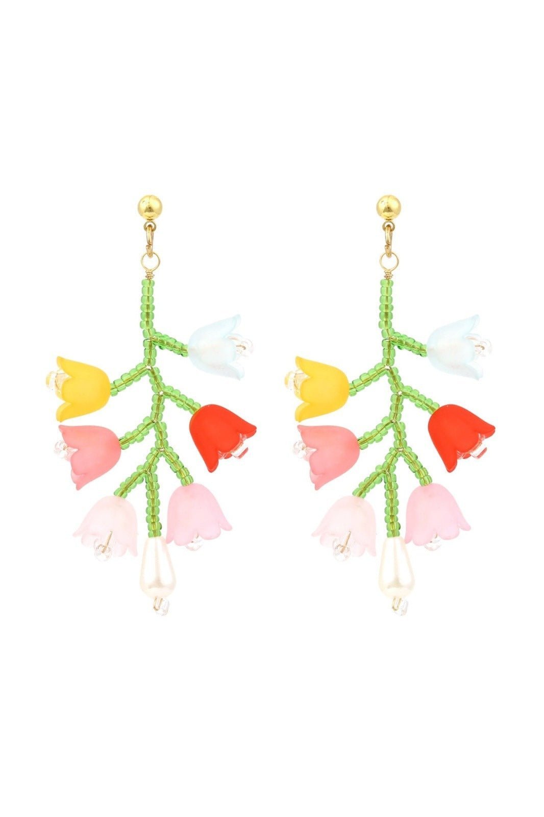 Tulip Beaded Drop Earrings-Sunfere