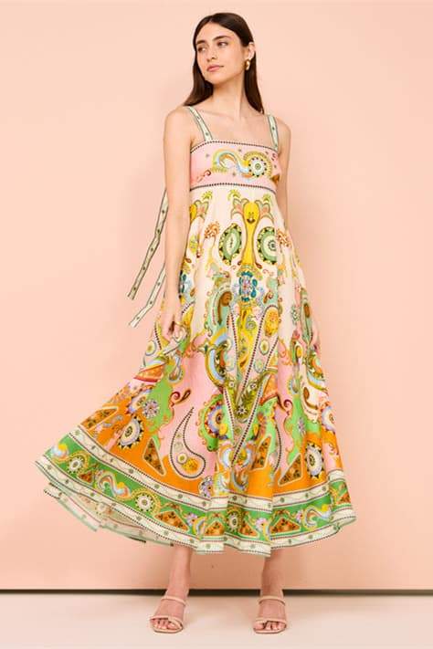 Una Graphic Print Sleeveless Midi Dress-Sunfere