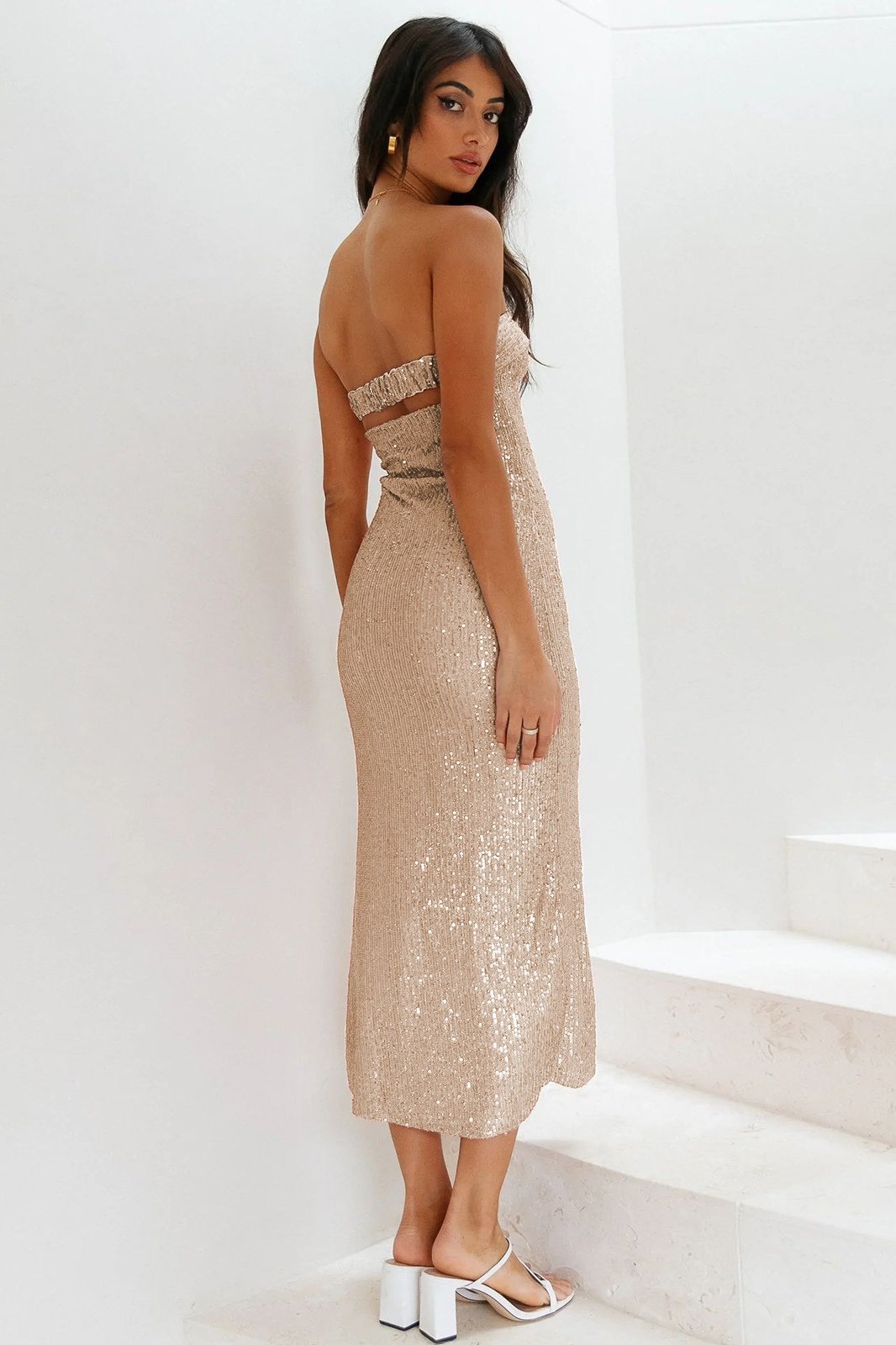 dresses-Venus Sequins Strapless Midi Dress-SD00210311836-Apricot-S - Sunfere