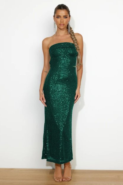 dresses-Venus Sequins Strapless Midi Dress-SD00210311836-Green-S - Sunfere