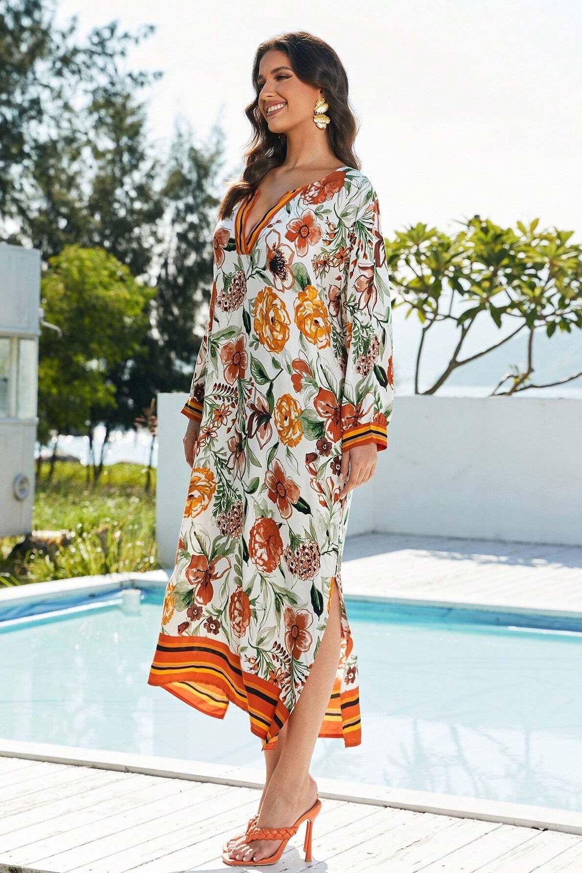 Vera Floral Printed Maxi Kaftan-Sunfere