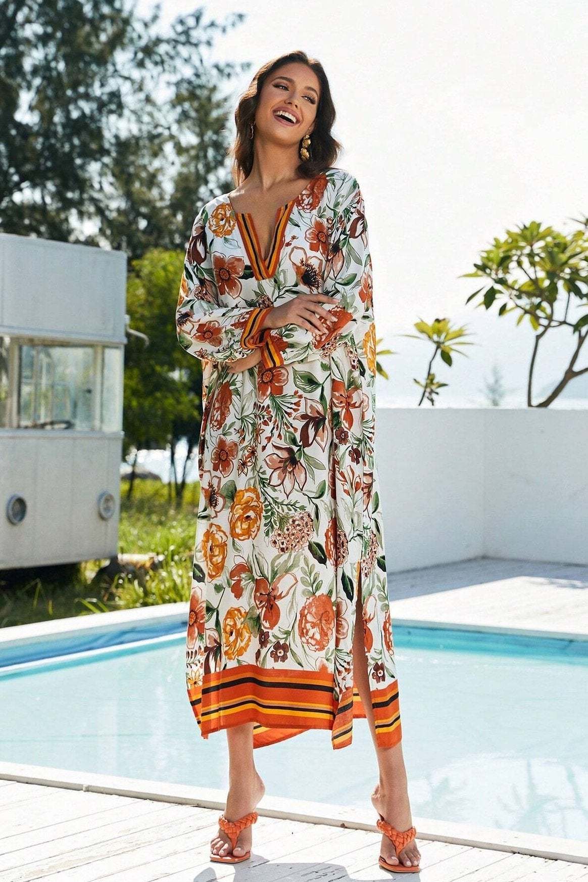 Vera Floral Printed Maxi Kaftan-Sunfere