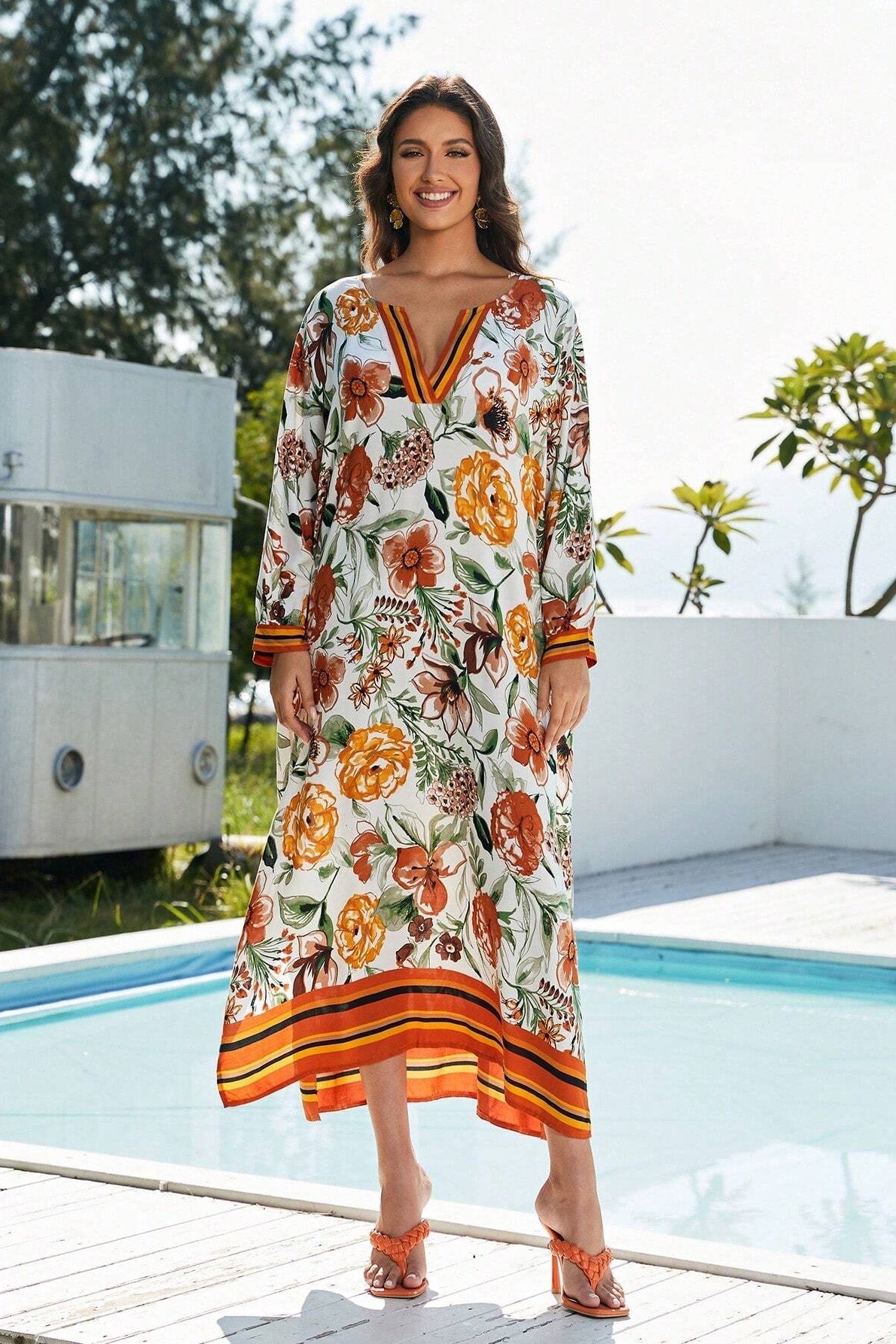 Vera Floral Printed Maxi Kaftan-Sunfere