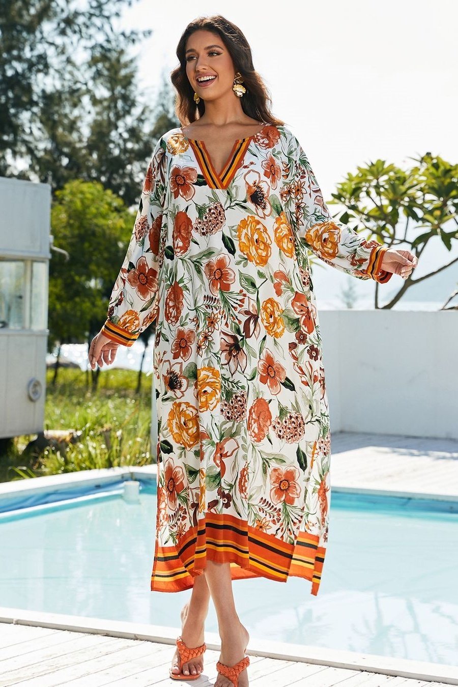 Vera Floral Printed Maxi Kaftan-Sunfere