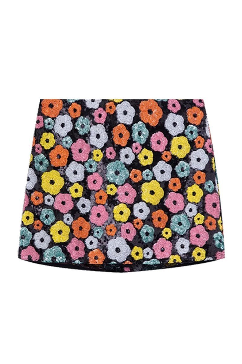 Vera Floral Sequins Mini Skirt-Sunfere