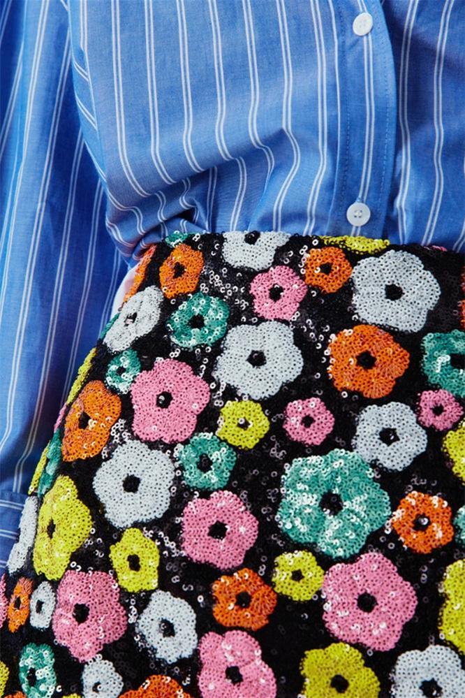 Vera Floral Sequins Mini Skirt-Sunfere