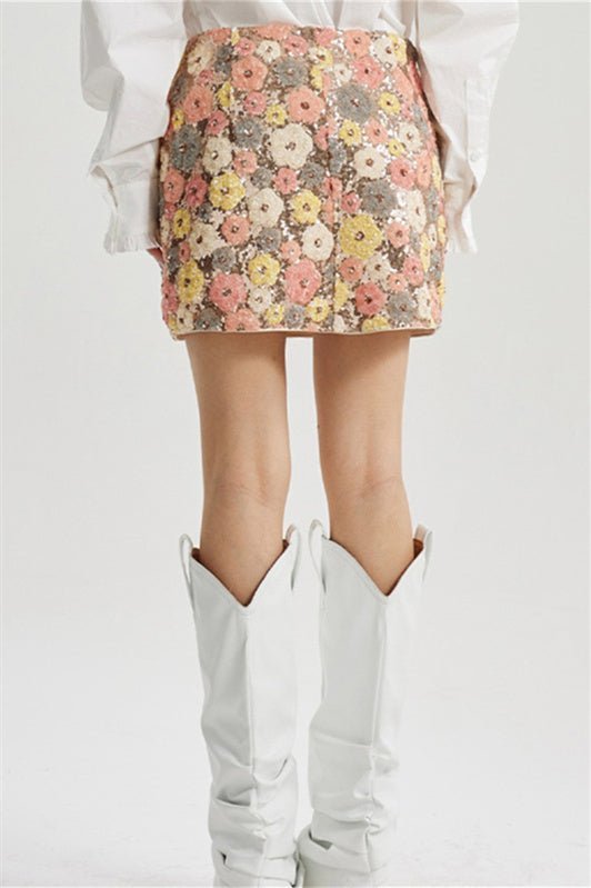 Vera Floral Sequins Mini Skirt-Sunfere