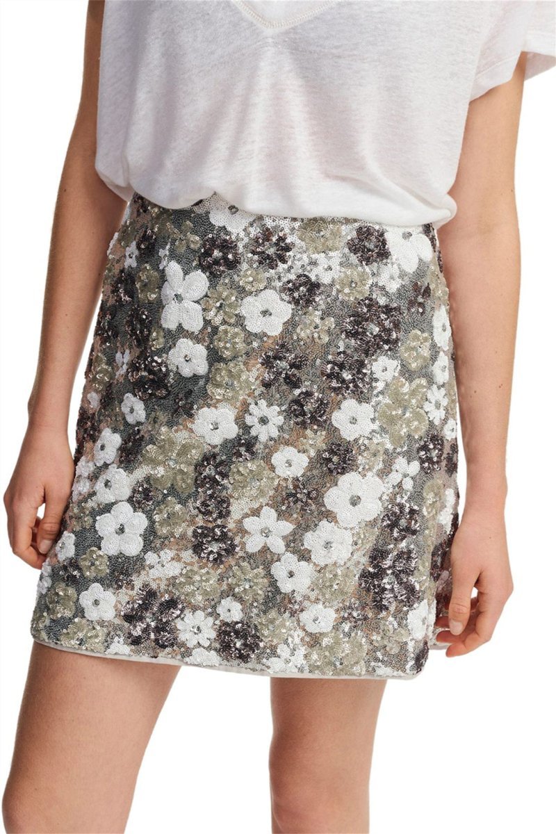 Vera Floral Sequins Mini Skirt-Sunfere