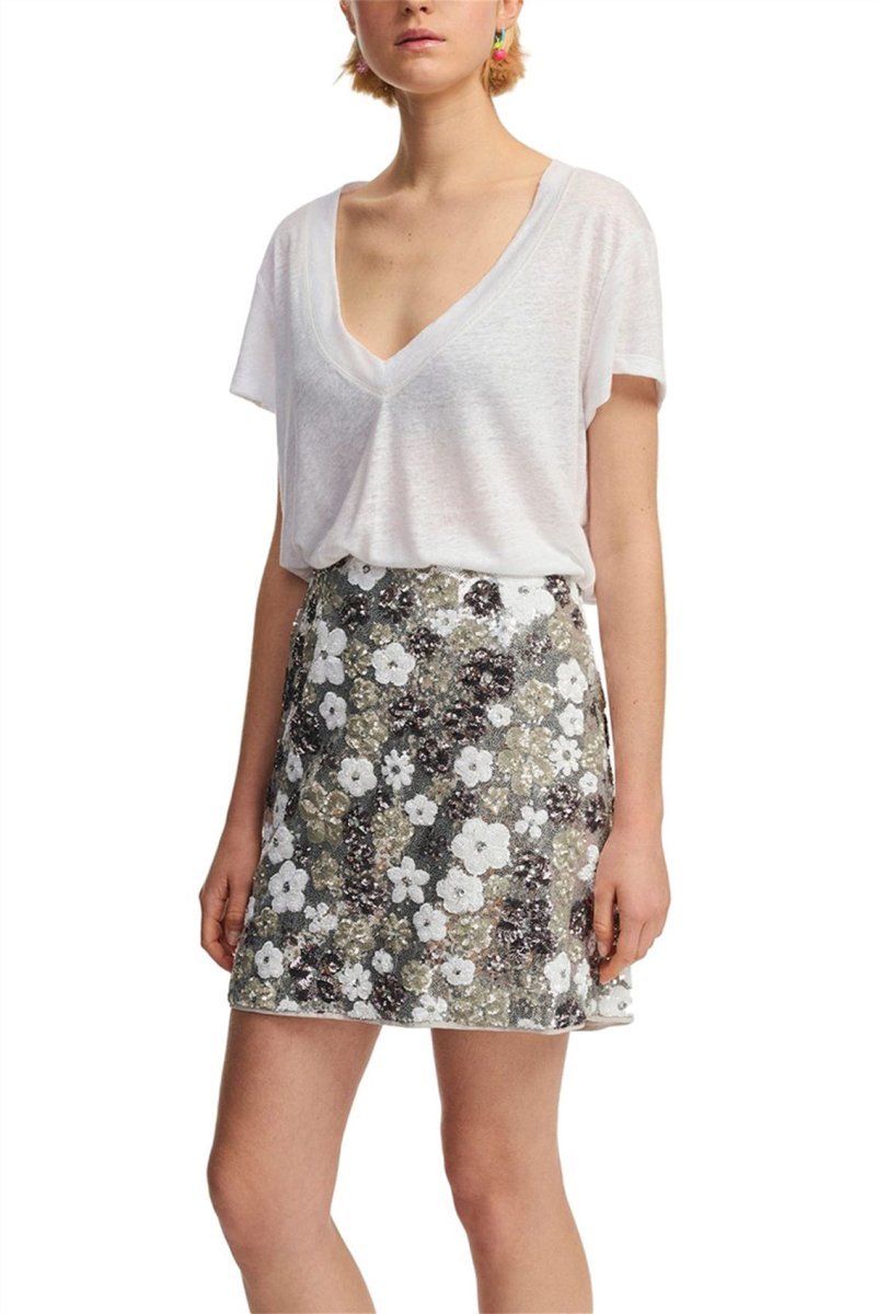 Vera Floral Sequins Mini Skirt-Sunfere