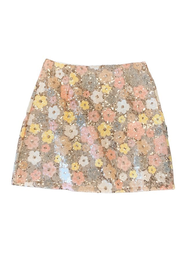 Vera Floral Sequins Mini Skirt-Sunfere