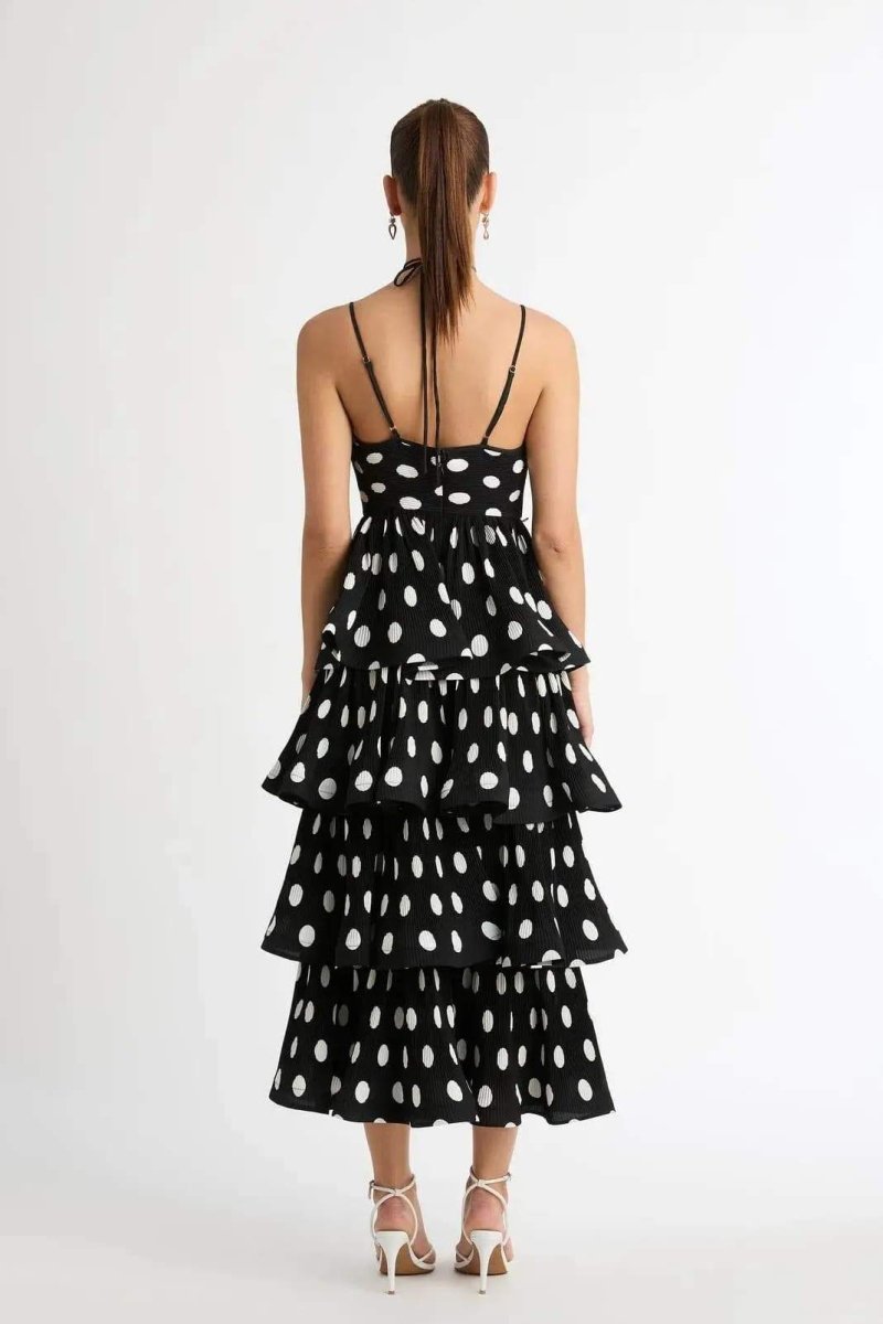 dresses-Verna Polka Dot Tiered Midi Dress-SD00604102659-Black-S - Sunfere