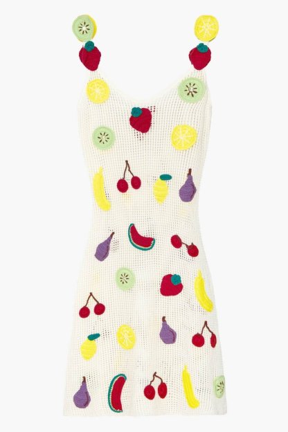 Via Fruit Patchwork Crochet Mini Dress