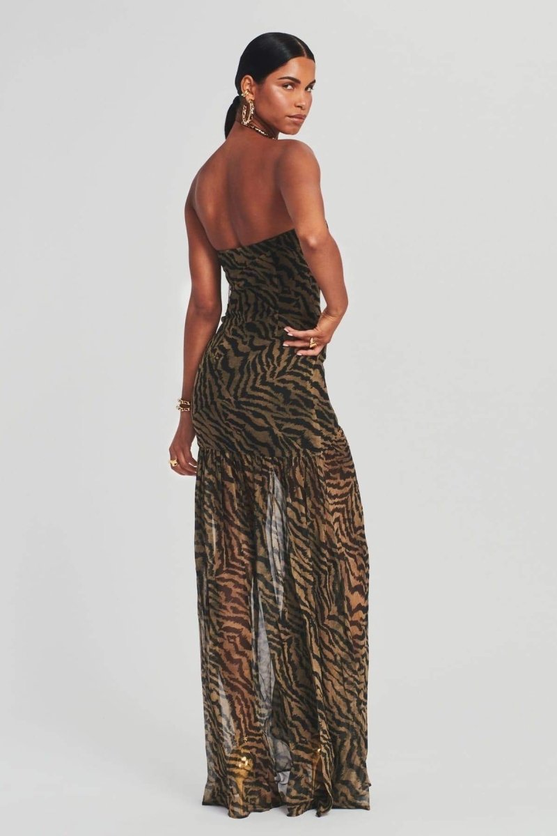 Viola Tiger Stripe Slit Sheer Maxi Dress-Sunfere