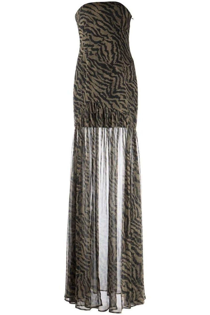 Viola Tiger Stripe Slit Sheer Maxi Dress-Sunfere