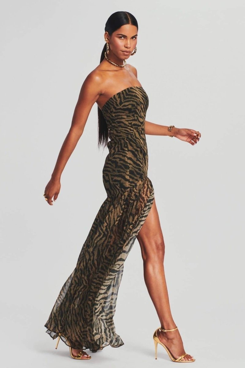 Viola Tiger Stripe Slit Sheer Maxi Dress-Sunfere