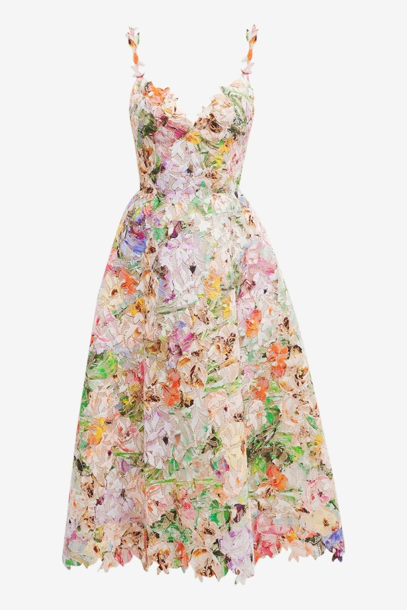 dresses-Violet Floral Embroidered Lace Midi Dress-SD00601122119-Multi-S - Sunfere