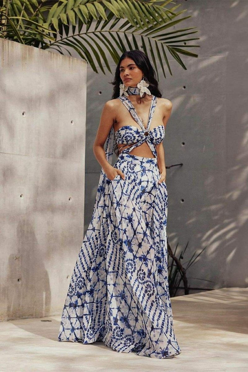 dresses-Virginia Printed Cut-out Maxi Dress-SD00606032866-Blue-S - Sunfere